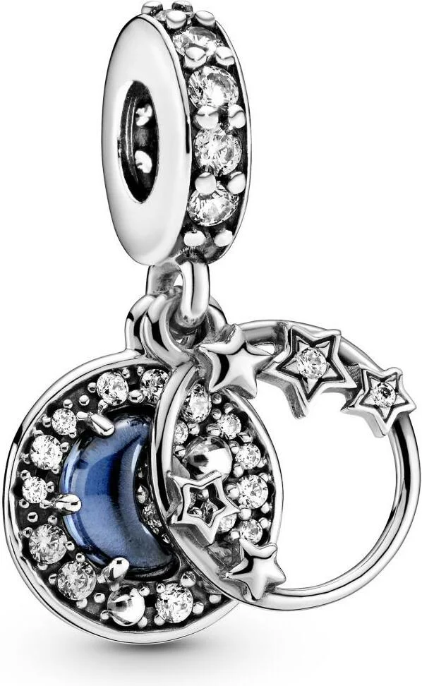Charm Pandora Double Pendant argent Ciel Nocturne Bleu Croissant de Lune & Étoiles Pandora Passions