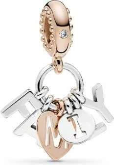 Charm Pandora Pendant Lettres Family (Famille) Pandora Moments Bicolore vue 2