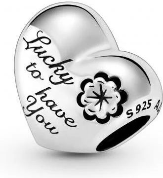 Charm Pandora argent Cœur gravé & Trèfle Pandora People vue 4