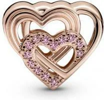 Charm Pandora Métal doré à l'or rose fin 585/1000 Cœurs d'Amour Entrelacés Pandora Moments vue 2