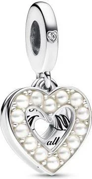Charm Pandora Pendant Double Cœur Blanc Nacré Pandora Moments vue 2
