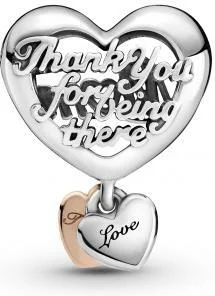 Charm Pandora 789372C00 en Argent 925 et Or Rose 585/1000 - Cœur Thank You Mum - Femme vue 2