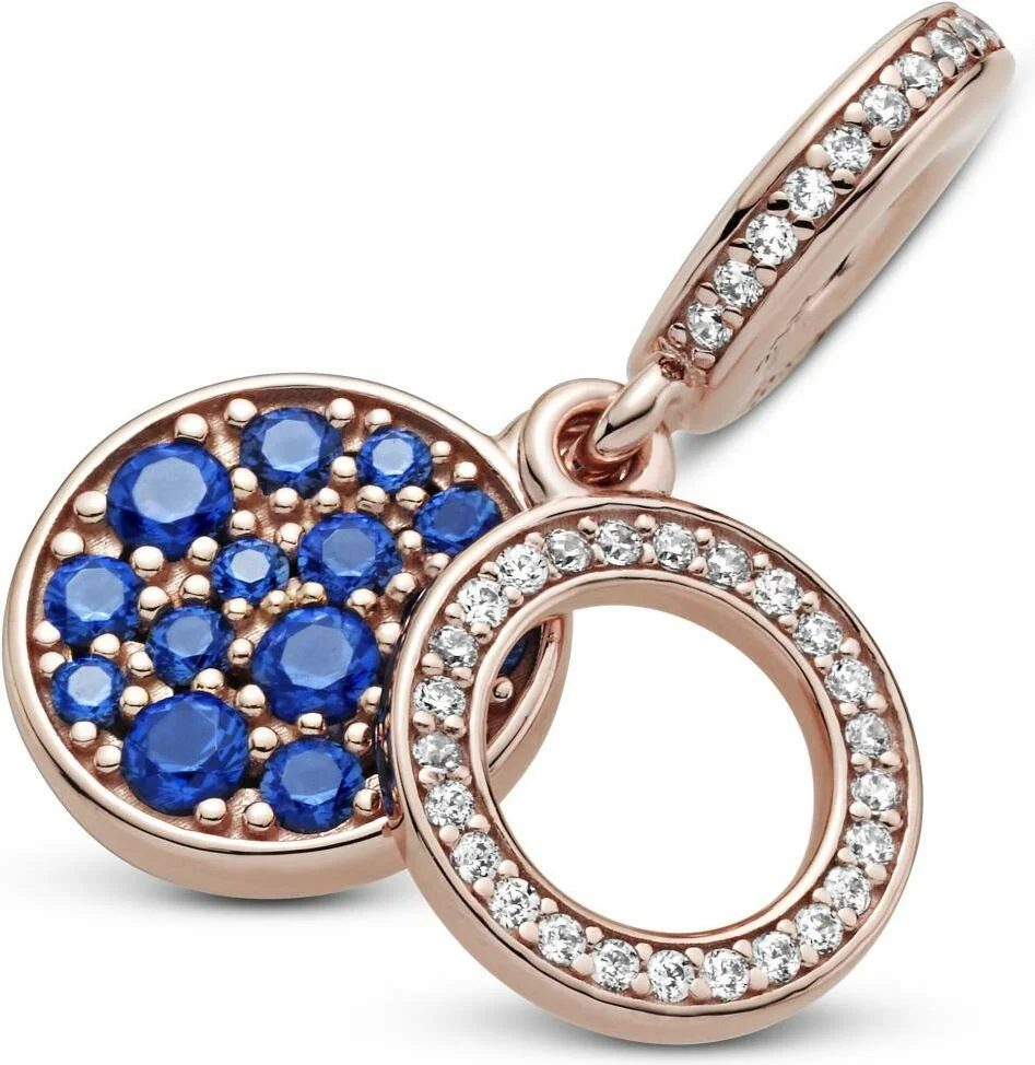 Charm Pandora Pendant Métal doré à l'or rose fin 585/1000 Double Disque Bleu