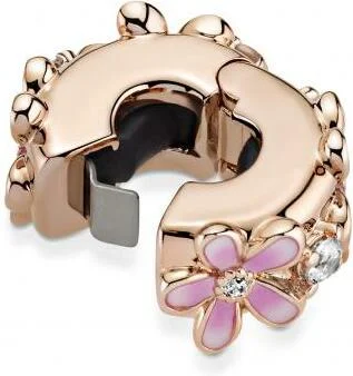 Charm Pandora Clip Métal doré à l'or rose fin 585/1000 Espaceur Marguerite Rose Pandora Garden vue 4