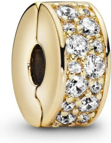 Charm Pandora Clip Métal doré à l'or fin 585/1000 Pavé Transparent Pandora Moments