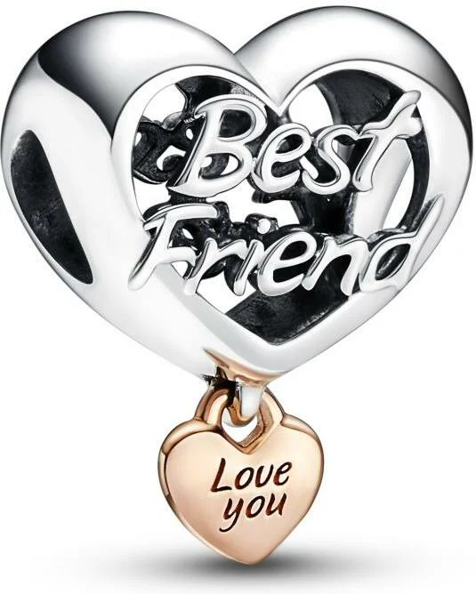Charm Pandora Cœur Love You Best Friend - Argent 925 et or rose 585/1000 - Réf. 782243C00