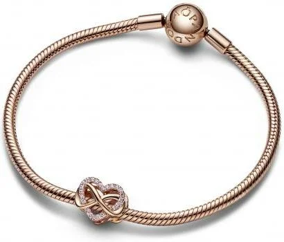 Charm Pandora Clip Pendant Cœurs de l'Infini Scintillants en métal doré à l'or rose fin 585/1000 vue 3