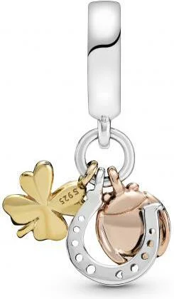 Charm Pandora Pendant Argent & Métal doré à l'or fin 585/1000 Porte-bonheur Pandora Moments vue 2