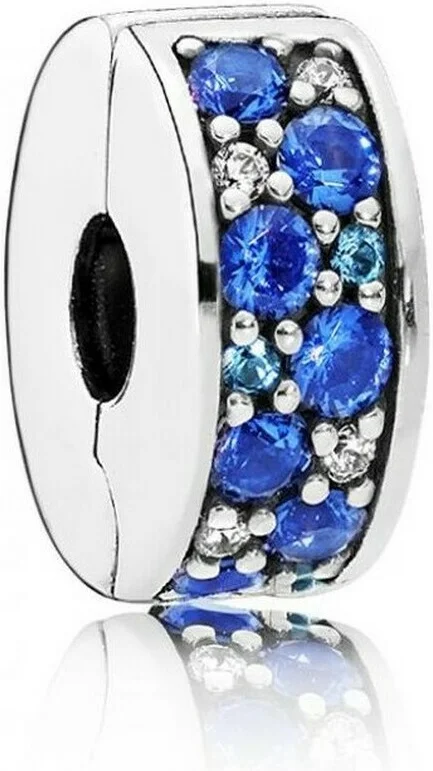 Charm Pandora Clip Pavé Bleu Pandora Moments Argent 925/1000