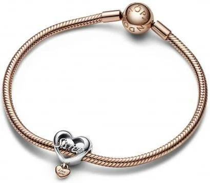 Charm Pandora Cœur Love You Sister en Métal doré à l'or rose fin 585/1000 vue 3