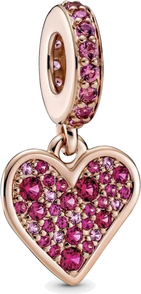 Charm Pandora coeur pavé de cristaux en métal plaqué or rose pour femme