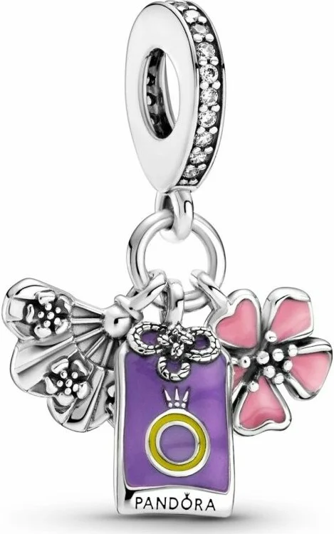 Pandora Charm Pendant Japonais Sakura, Omamori et Éventail 799326C01 en Argent 925 Violet pour Femme