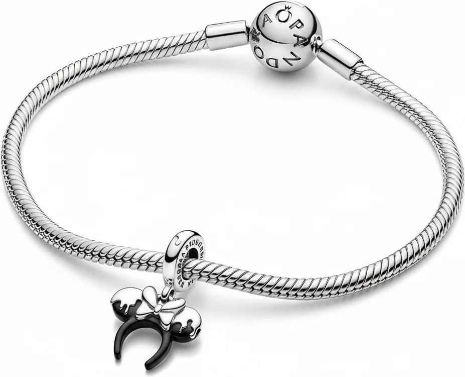 Pandora Charm Argent 925 - Serre-Tête Minnie Disney 100ème Anniversaire Effet Goutte Noir, Réf. 112181, Unisexe vue 2