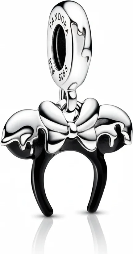 Pandora Charm Argent 925 - Serre-Tête Minnie Disney 100ème Anniversaire Effet Goutte Noir, Réf. 112181, Unisexe