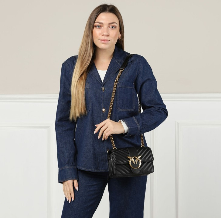 Sac à main bandoulière Pinko Love One Mini en cuir - Noir vue 2