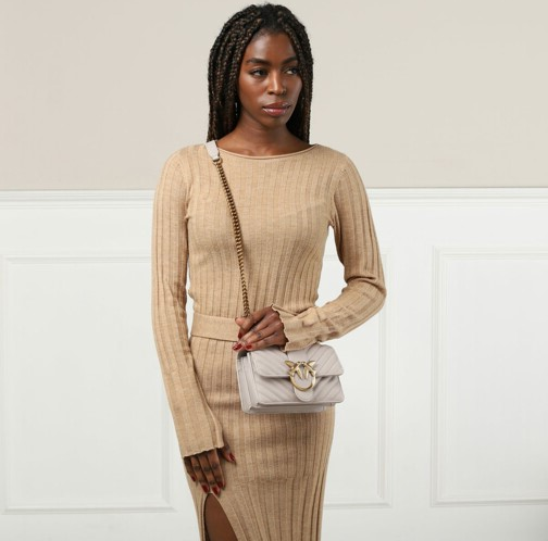 Sac à main bandoulière Pinko Love One Mini en cuir - Beige vue 2
