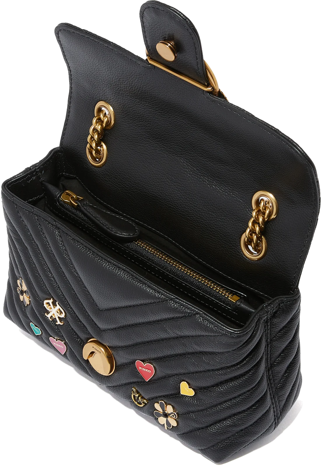 Mini sac matelassé Pinko "Love Broches" en cuir noir vue 2