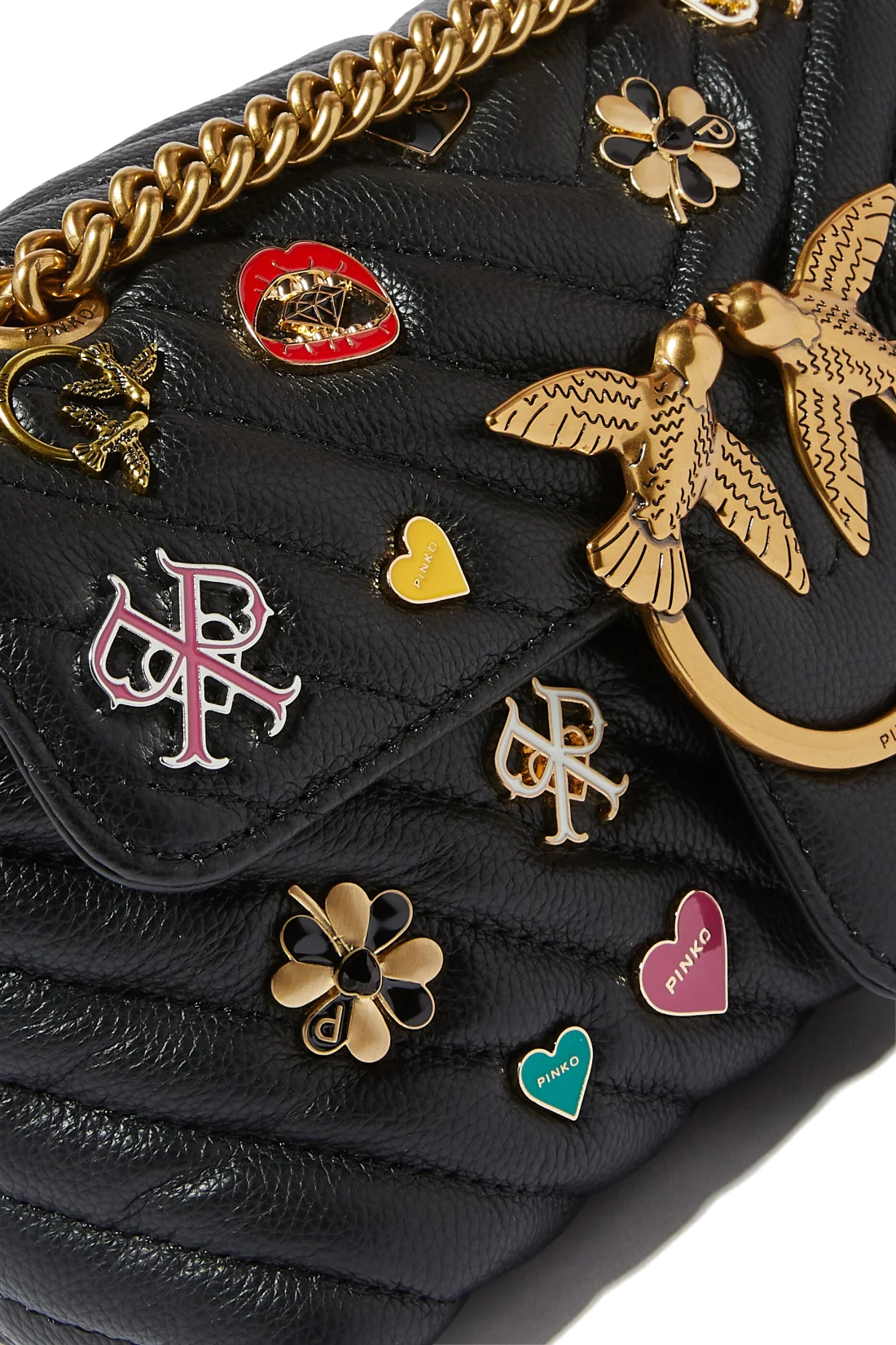 Mini sac matelassé Pinko "Love Broches" en cuir noir vue 3