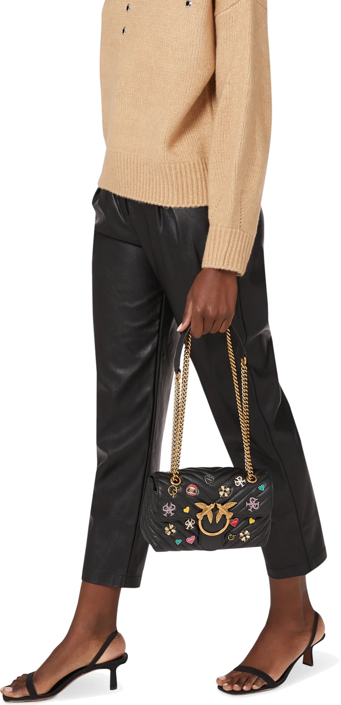 Mini sac matelassé Pinko "Love Broches" en cuir noir vue 5