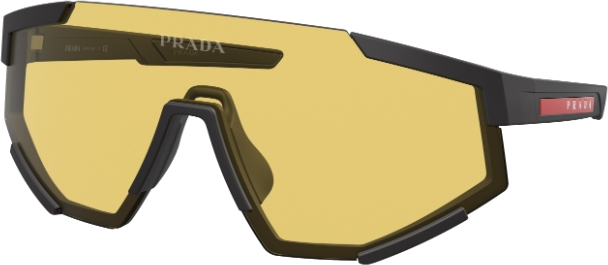 Lunettes de soleil masque Prada Linea Rossa SPS04W - Jaune - Noir vue 3
