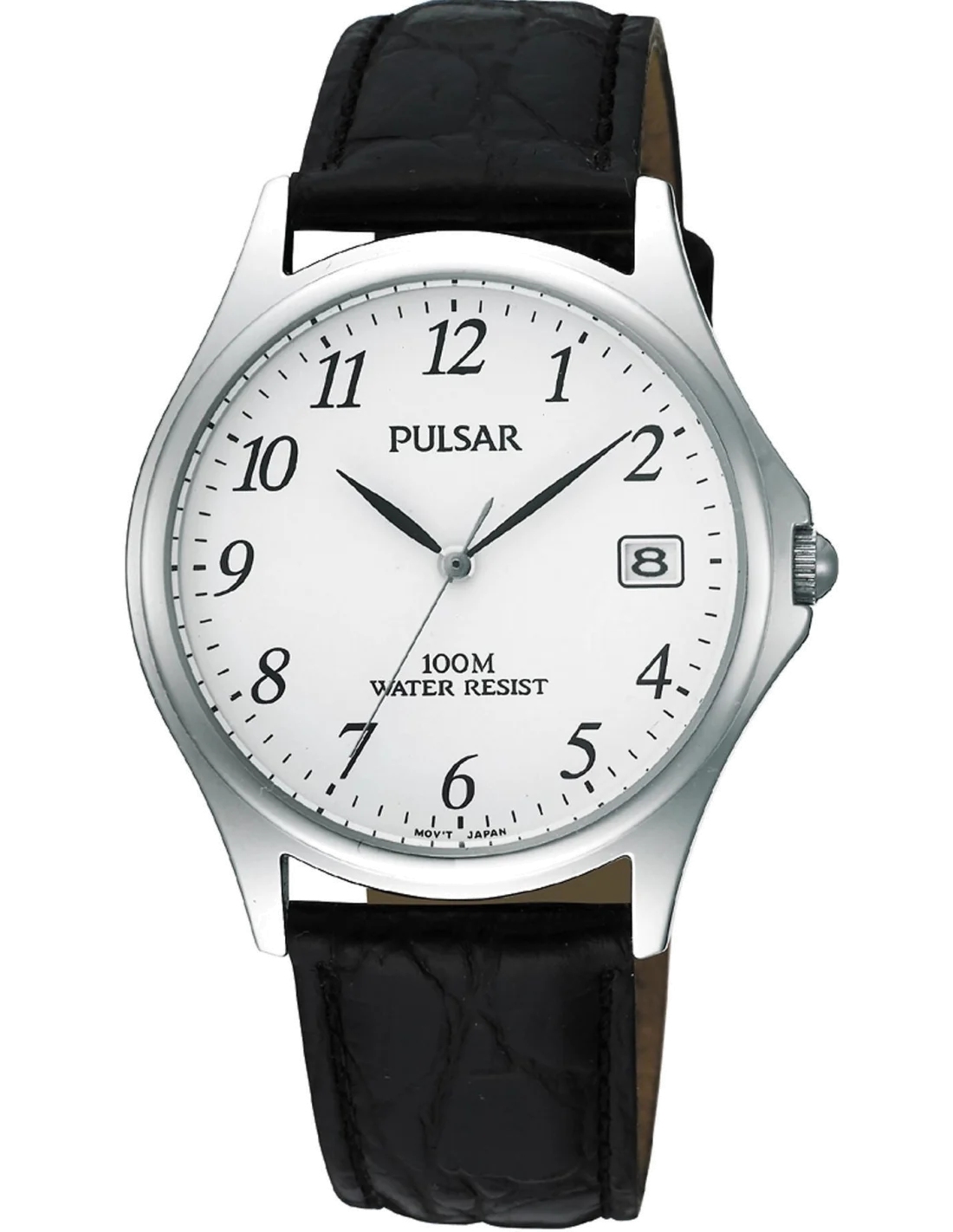 Montre Homme Pulsar Classique PXH565X1 en acier argenté, cadran blanc et bracelet cuir noir