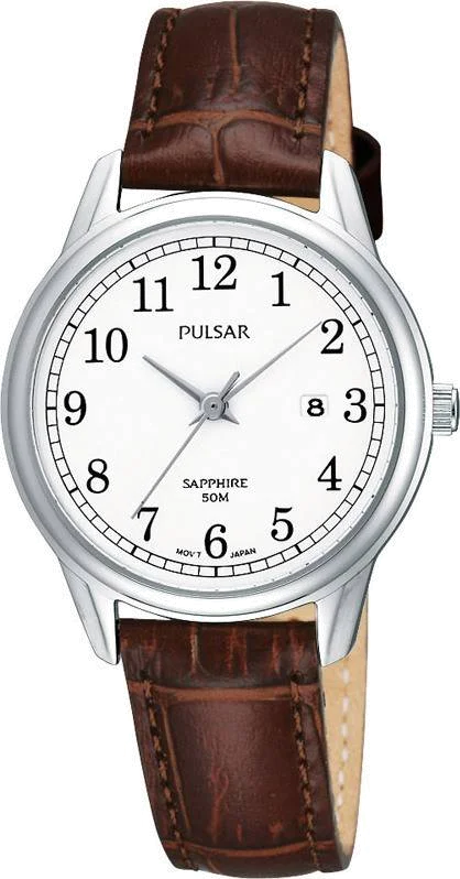Montre Pulsar PH7187X1 pour Femme, Cadran Blanc et Bracelet Cuir Marron