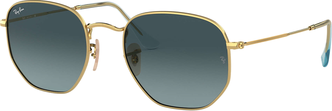 Lunettes de soleil Ray-Ban Hexagonal Flat Lenses RB3548N 9123/3M doré or bleu dégradés - 51-21 vue 3