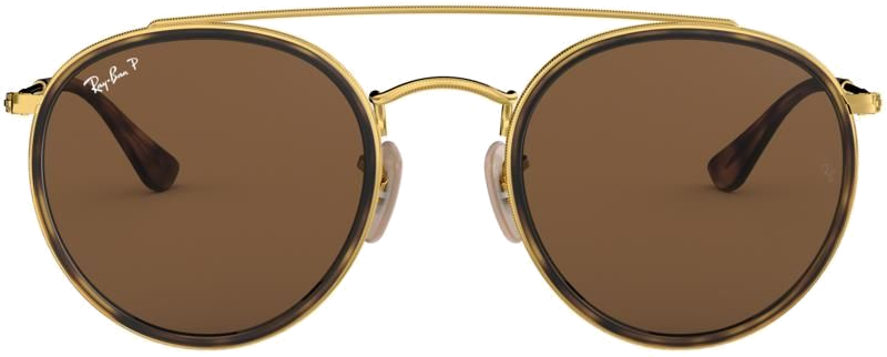 Lunettes de Soleil Ray-Ban RB3647N 001/57 - Monture Ronde Double Bridge Or - Verres Polarisés Marron - Unisexe vue 2