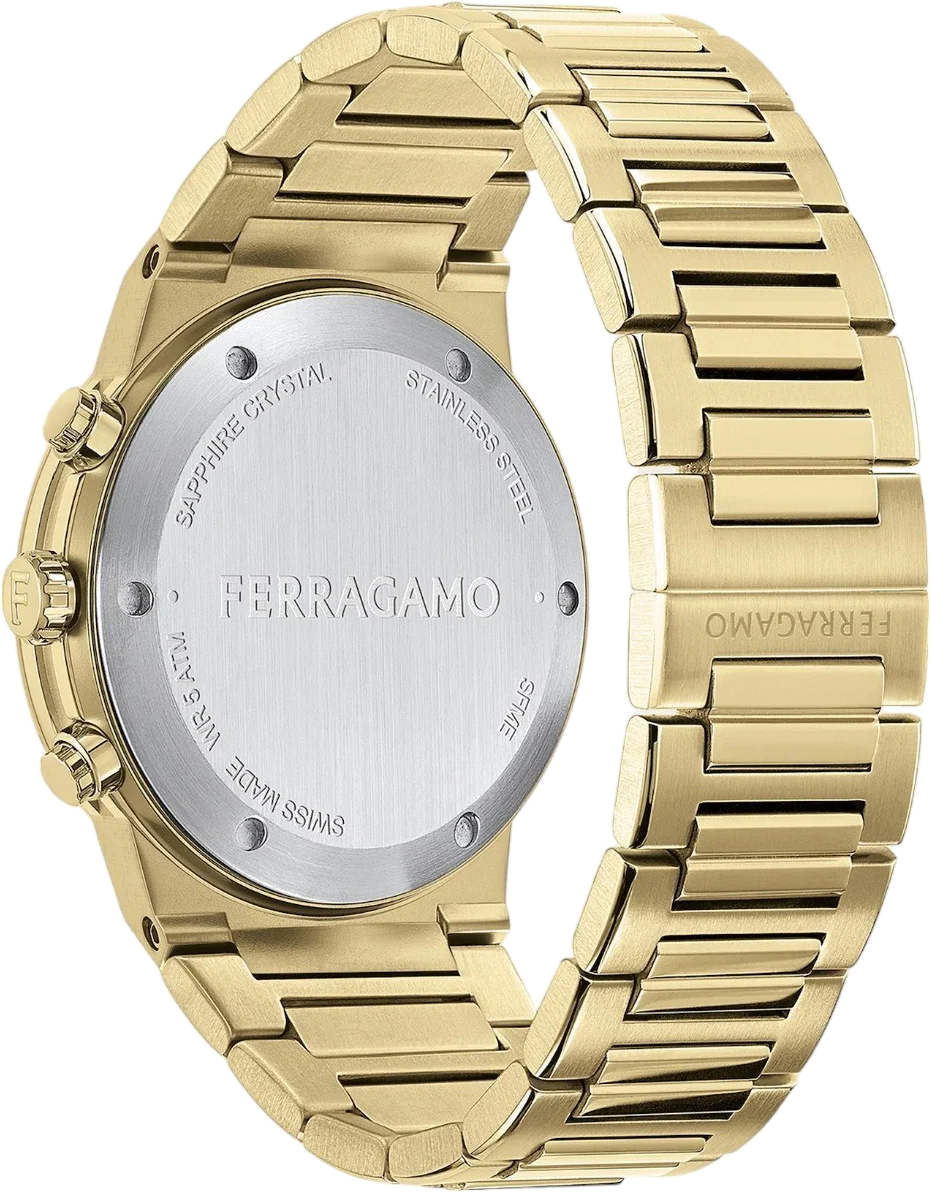 Chronographe Salvatore Ferragamo 611224 766037 Homme - Boîtier Acier IP Or Jaune 41mm, Cadran Noir vue 2