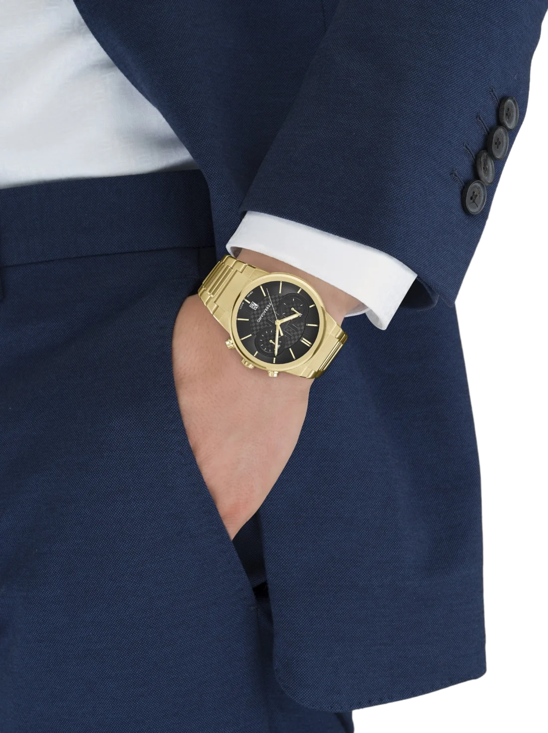 Chronographe Salvatore Ferragamo 611224 766037 Homme - Boîtier Acier IP Or Jaune 41mm, Cadran Noir vue 4