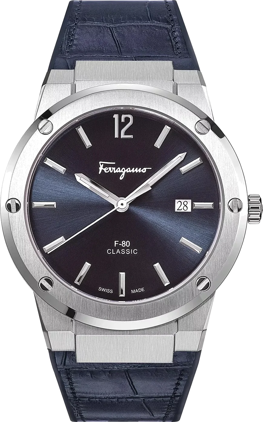 Montre Homme Salvatore Ferragamo SFDT00319 - Boîtier Argent 42mm, Cadran et Bracelet Bleu