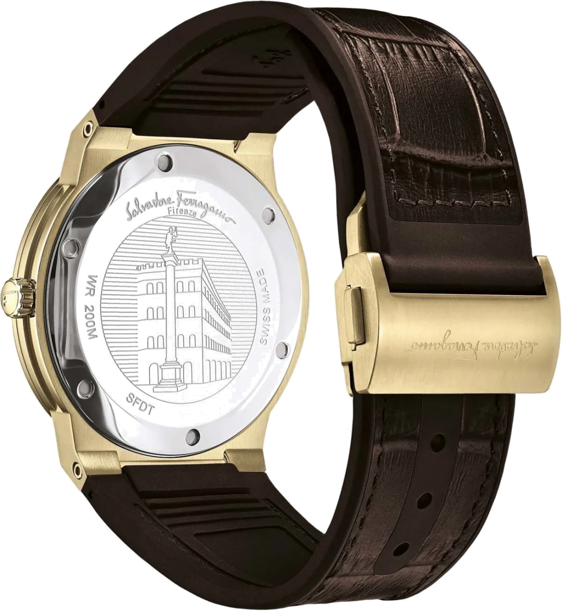 Montre Homme Salvatore Ferragamo SFDT00419, Boîtier Acier Or, Cadran Blanc, Bracelet Cuir Marron vue 2