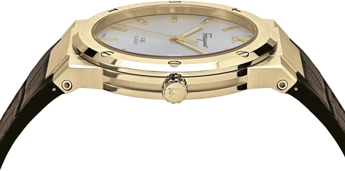 Montre Homme Salvatore Ferragamo SFDT00419, Boîtier Acier Or, Cadran Blanc, Bracelet Cuir Marron vue 3
