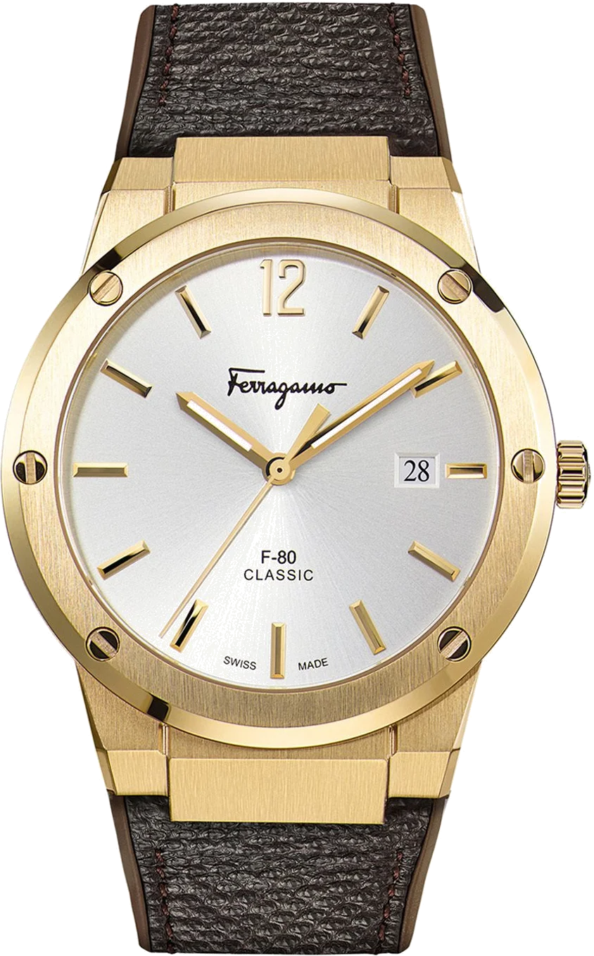 Montre Homme Salvatore Ferragamo SFDT00819 - Boîtier Silicone, Cadran Blanc, Bracelet Silicone Marron
