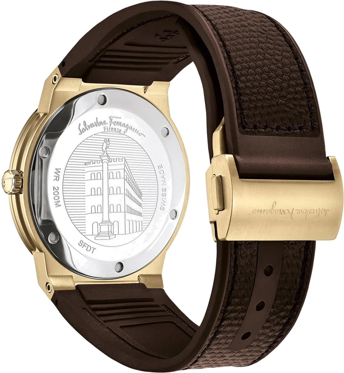 Montre Homme Salvatore Ferragamo SFDT00819 - Boîtier Silicone, Cadran Blanc, Bracelet Silicone Marron vue 2