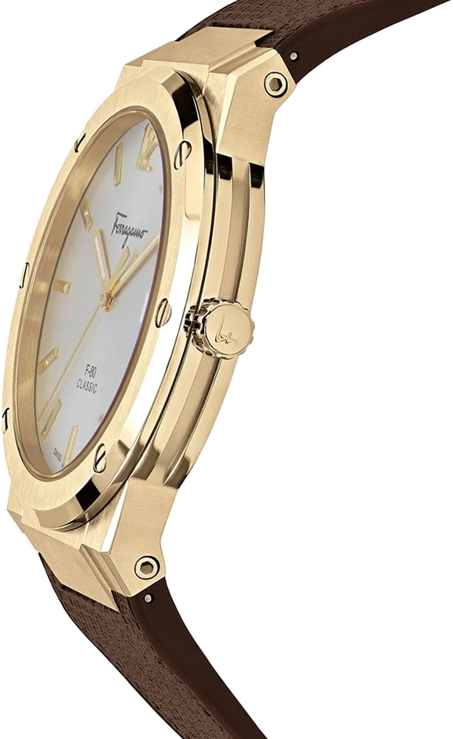 Montre Homme Salvatore Ferragamo SFDT00819 - Boîtier Silicone, Cadran Blanc, Bracelet Silicone Marron vue 3