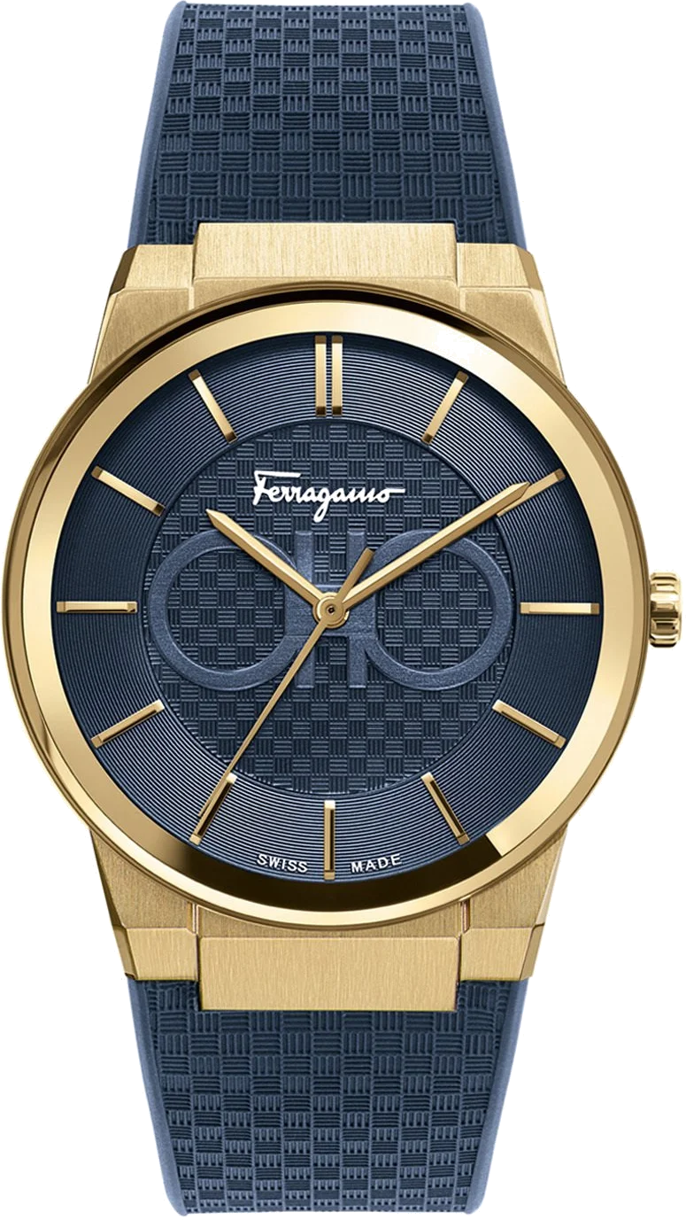 Montre Homme Salvatore Ferragamo SFHP00220, Boîtier Or Silicone, Cadran et Bracelet Silicone Bleu