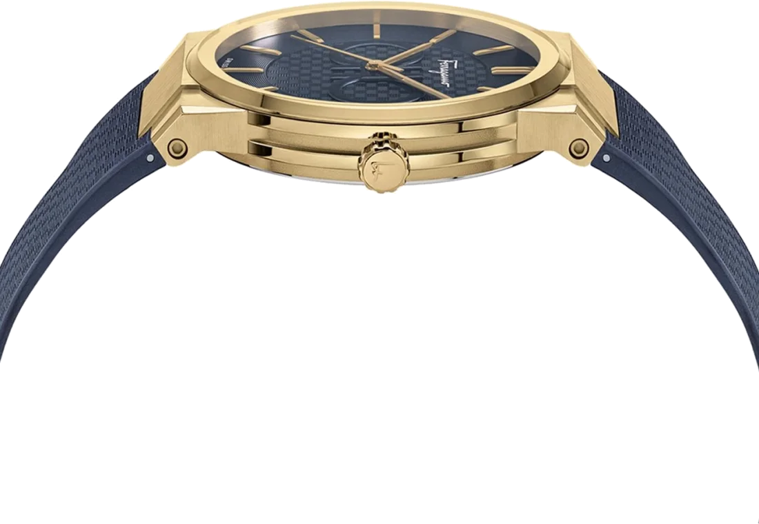 Montre Homme Salvatore Ferragamo SFHP00220, Boîtier Or Silicone, Cadran et Bracelet Silicone Bleu vue 3