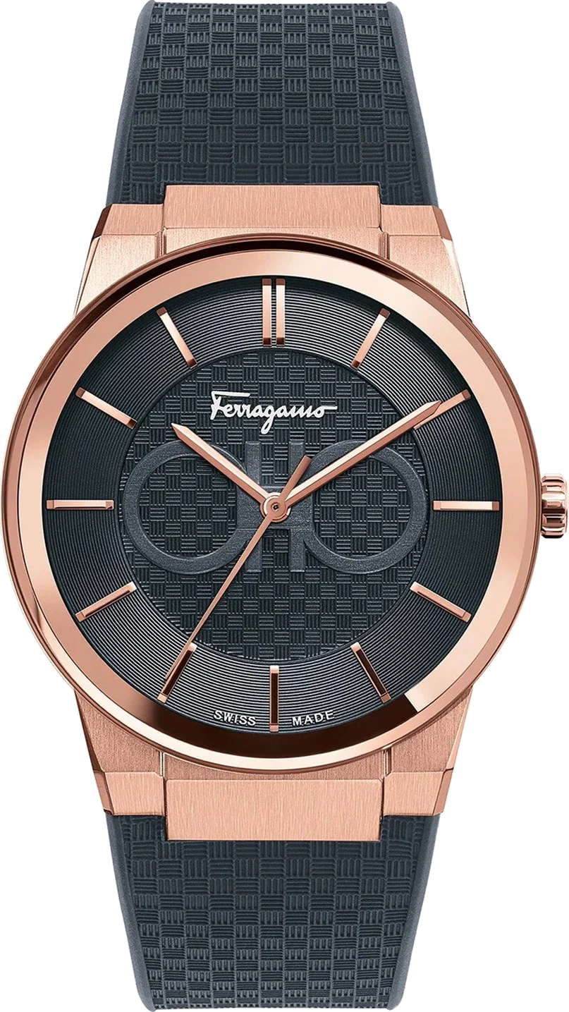 Montre Homme Salvatore Ferragamo SFHP00420 Boîtier Silicone Or Rose Cadran Noir Bracelet Silicone