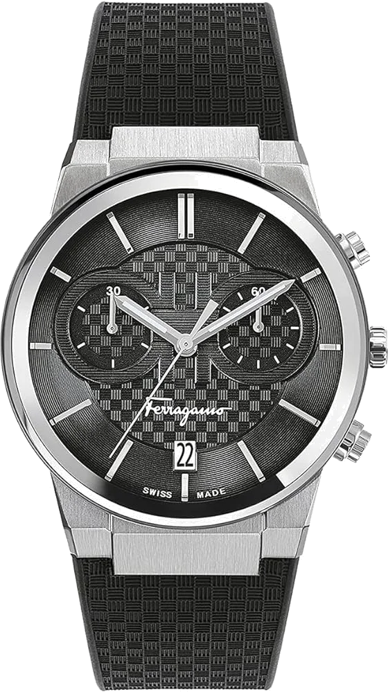 Montre Homme Salvatore Ferragamo SFME00121 Chronographe Silicone Argent Cadran Noir Bracelet Silicone