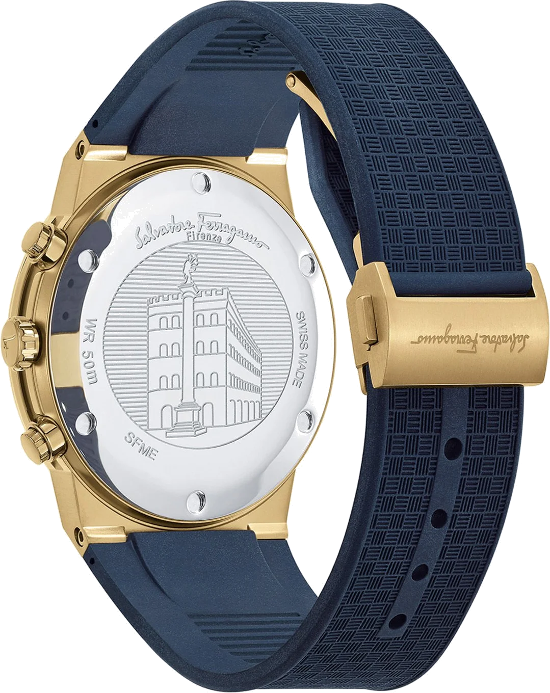 Chronographe Salvatore Ferragamo SFME00221 Homme - Cadran et bracelet bleu, boîtier or vue 2