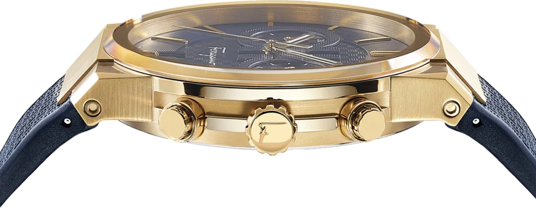 Chronographe Salvatore Ferragamo SFME00221 Homme - Cadran et bracelet bleu, boîtier or vue 3