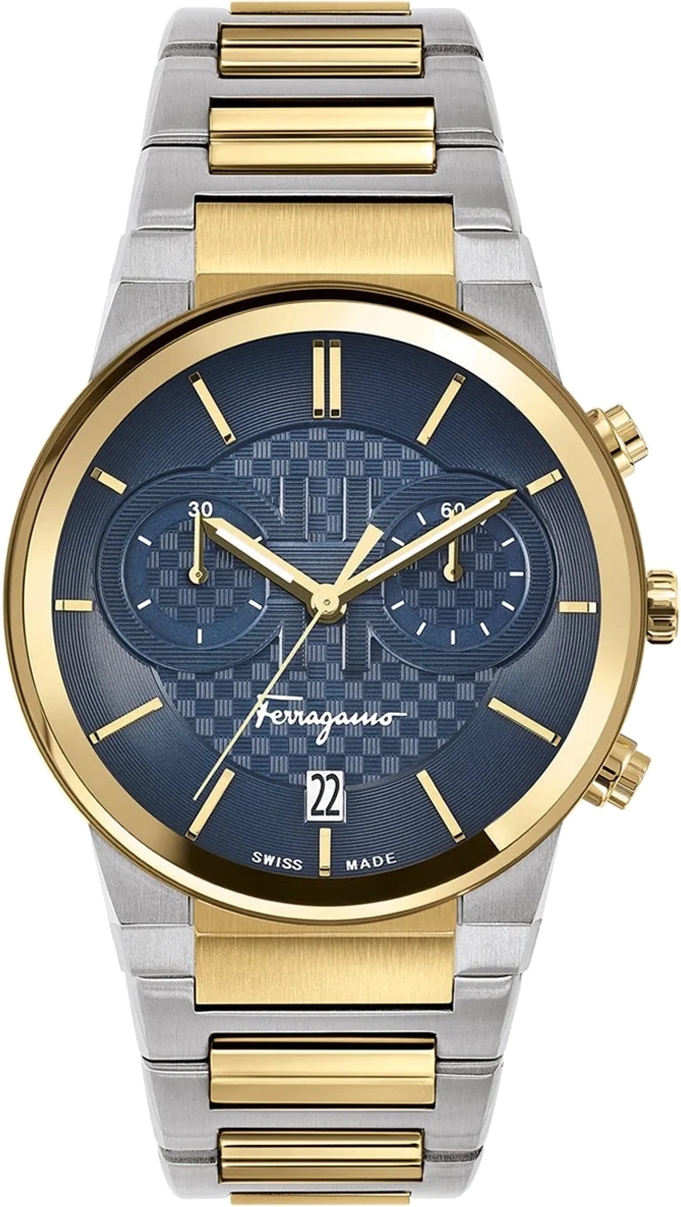 Montre Homme Salvatore Ferragamo SFME00521 Chronographe Acier Bicolore Argent/Or Cadran Noir