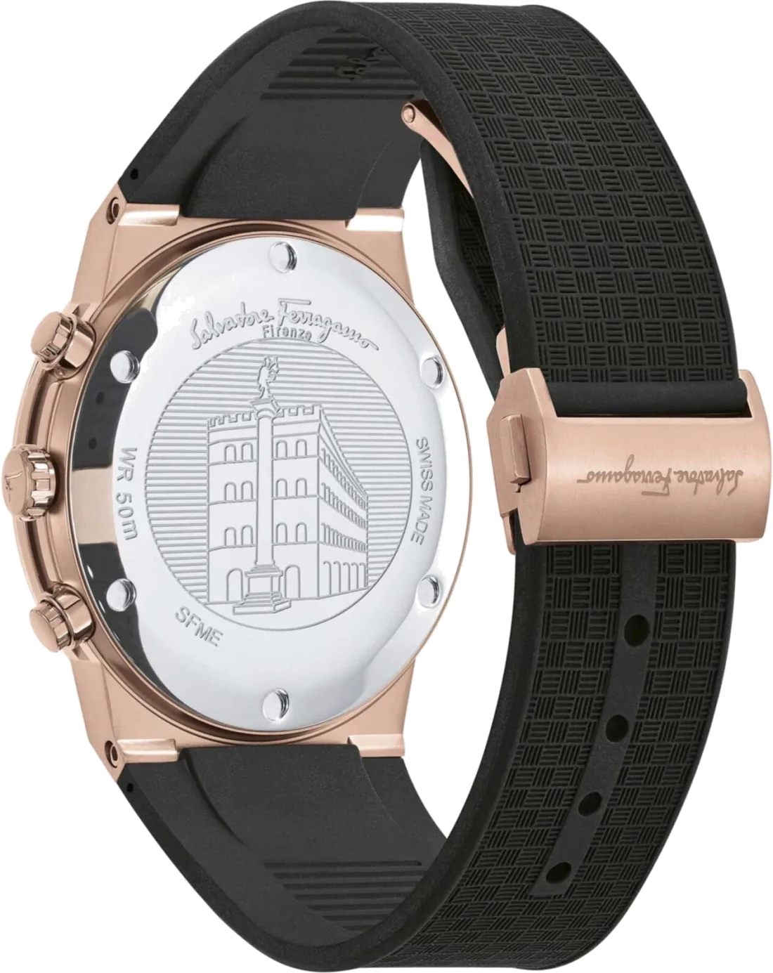 Chronographe Salvatore Ferragamo SFME00721 Homme - Boîtier Or Rose, Cadran Noir, Bracelet Silicone vue 3