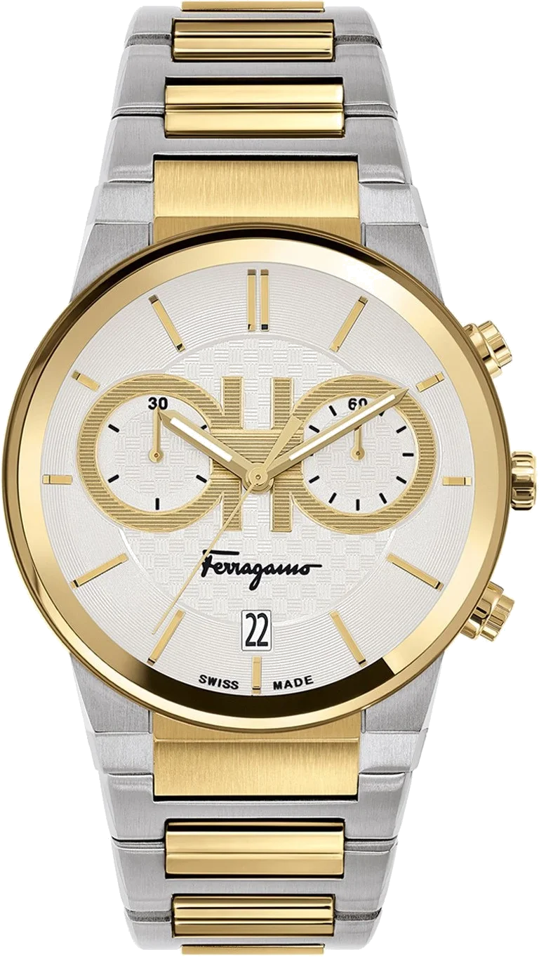 Chronographe Salvatore Ferragamo SFME00821 Homme - Acier Bicolore Argent/Or, Cadran Argenté