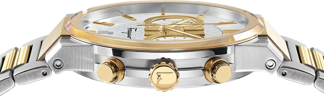 Chronographe Salvatore Ferragamo SFME00821 Homme - Acier Bicolore Argent/Or, Cadran Argenté vue 3