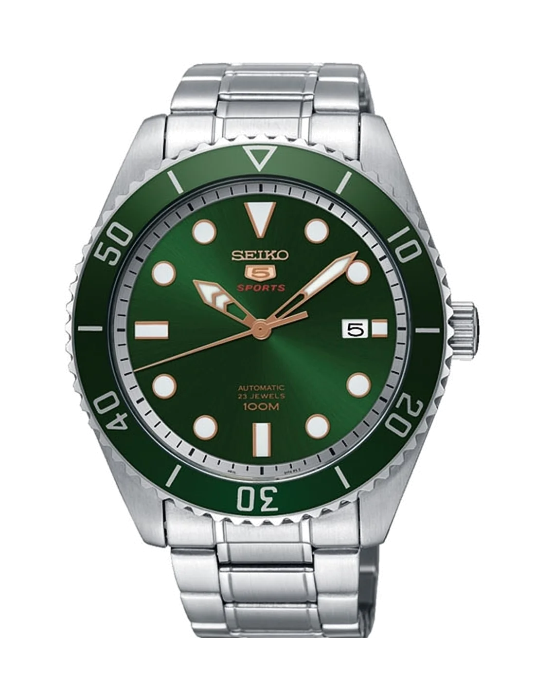 Montre Seiko 5 Sports SRPB93K1 Automatique Homme, Cadran Vert Forêt, Acier Inoxydable