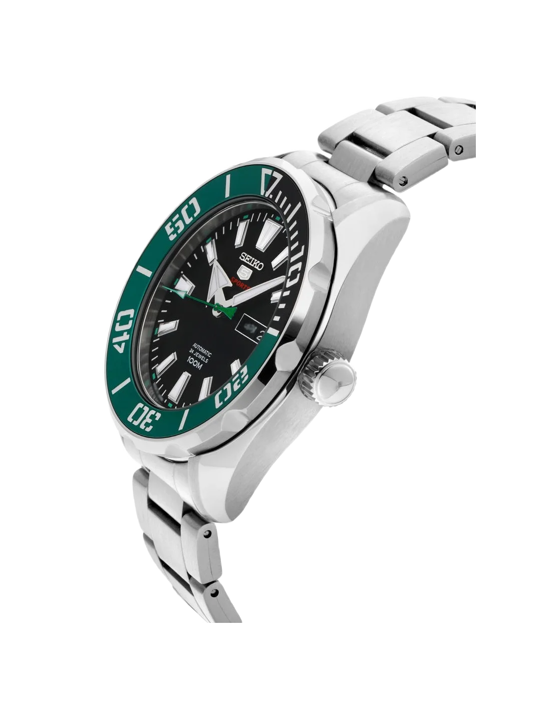 Montre Seiko 5 SRPC53K1 Automatique Homme - Cadran Noir, Accents Verts, Acier vue 2