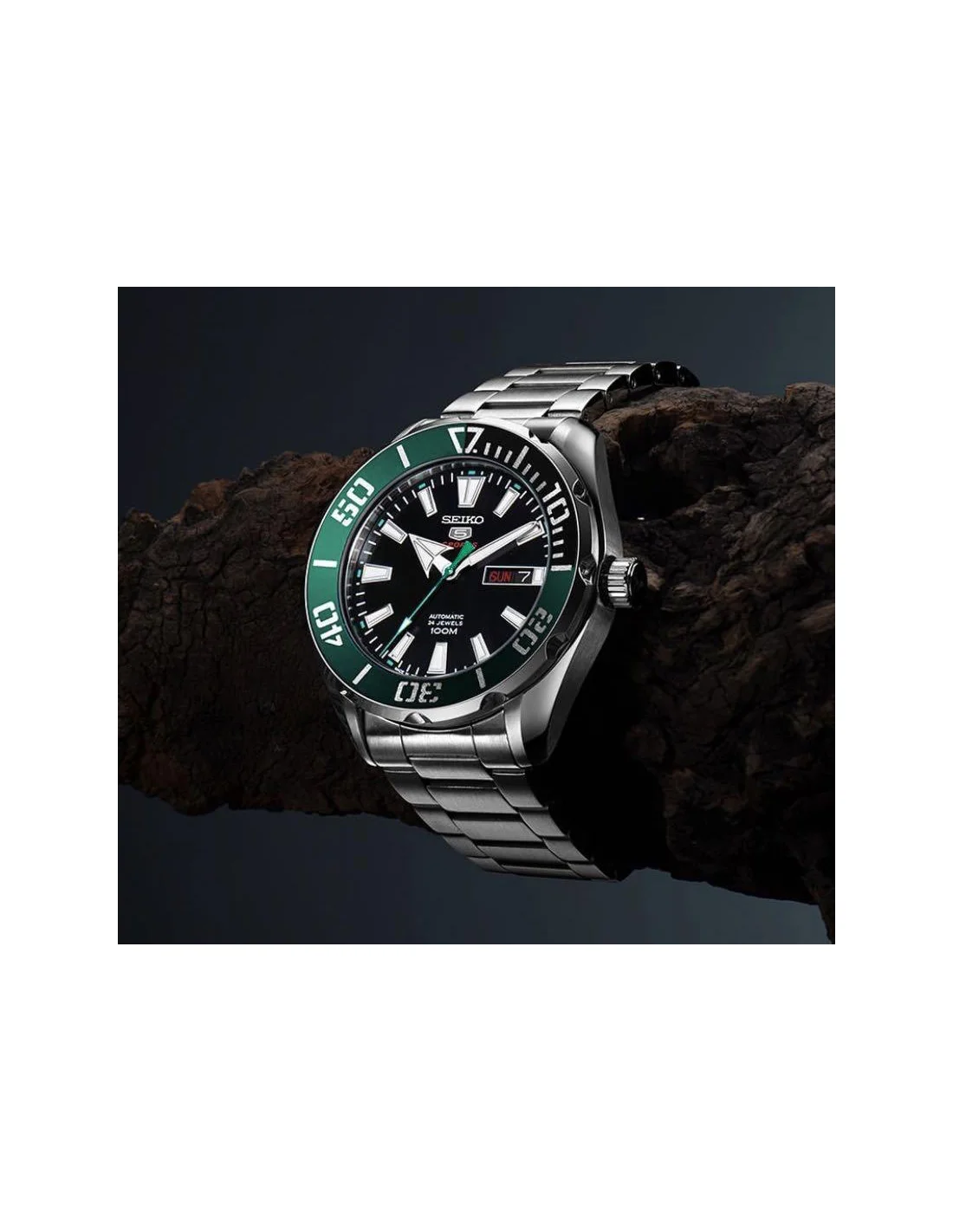 Montre Seiko 5 SRPC53K1 Automatique Homme - Cadran Noir, Accents Verts, Acier vue 4