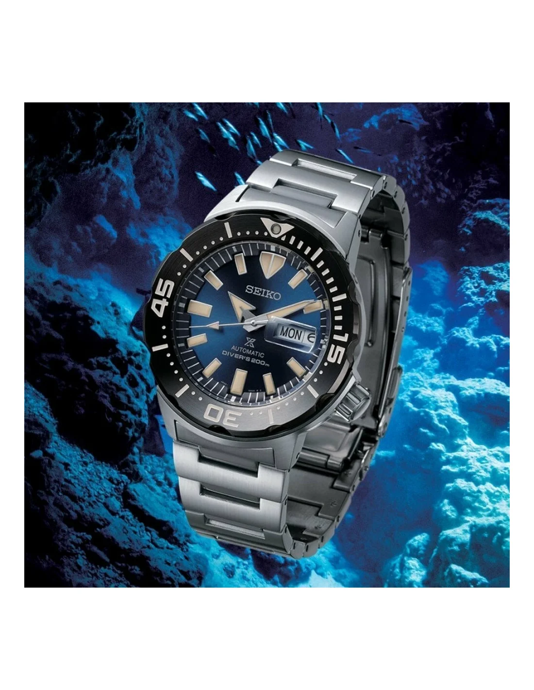 Seiko Prospex Monster SRPD25K1 - Montre automatique homme en acier brossé, cadran bleu vue 4